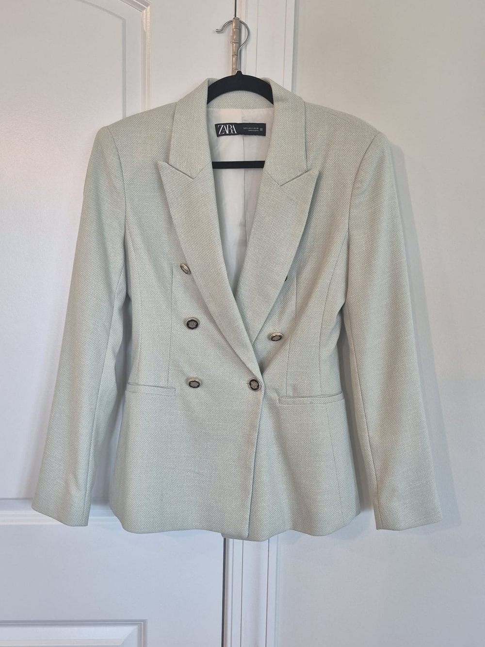 Zara Double-Breasted Light Cream Blazer